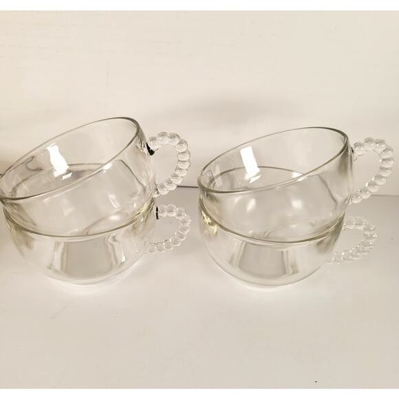 Hazel Atlas Apple Snack Set 4 Plates 4 Cups Orchard Embossed Clear Glass - Picture 8 of 13